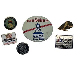 6 America's Cup Boating Pins Pinbacks 1992 1983 Vintage Lot